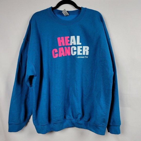 Tops - Unisex men's or women's neon crew neck oversize sweatshirt heal cancer scripture
